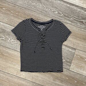 Hollister Sz XS Adorable Navy & White Striped Rib Knit Top Tee